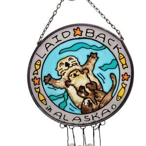 VTG ALASKA STAINED GLASS WIND CHIME OTTER SOUVENIR KEEPSAKE PATIO GARDEN DECK